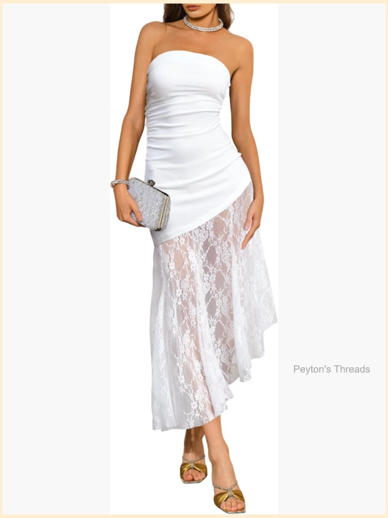 Strapless Lace Hem Bodycon Maxi Dress Cocktail Prom